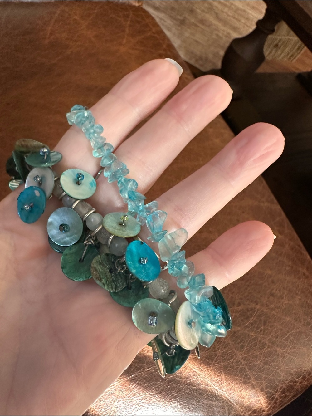 Aqua Green blue Beaded two Bracelets